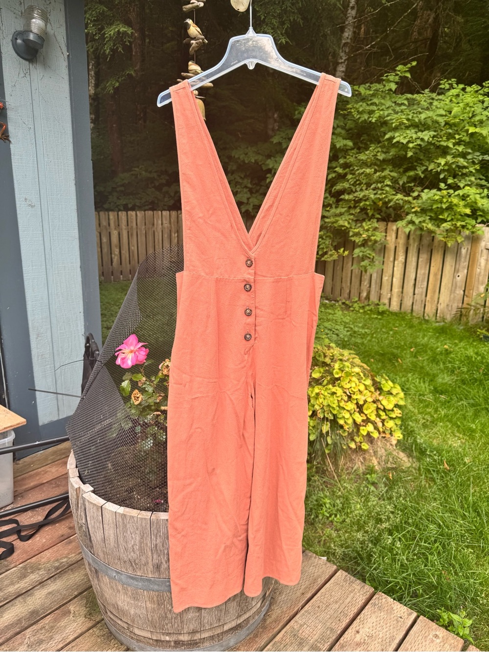 Sienna Sky Coral Orange Button-Front Wide-Leg Jumpsuit 100% Cotton - Picture 2 of 8